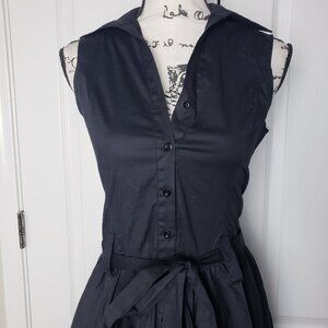 Krafty Black Button up down Skater Circle Dress Collared Sz S Small.